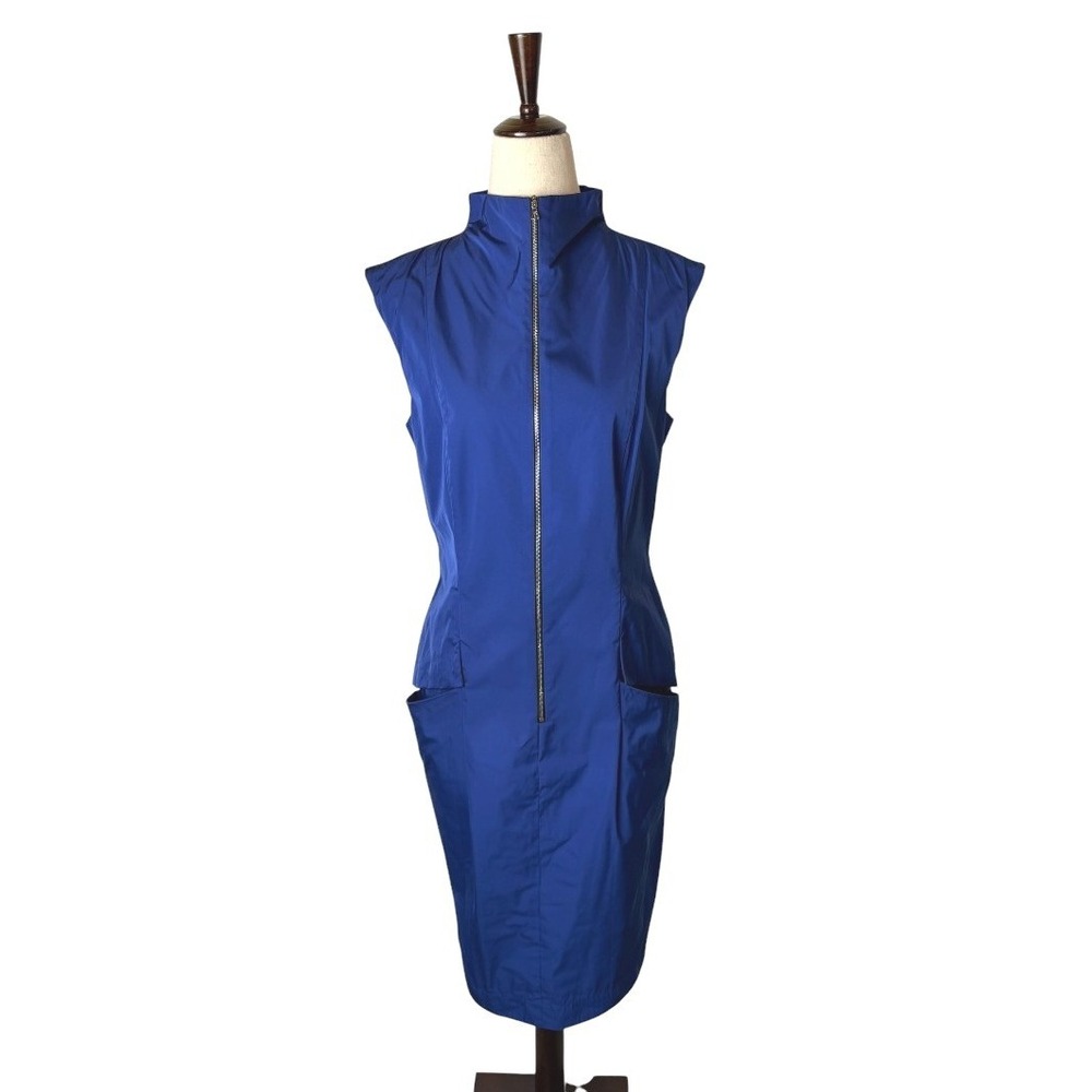 Lida Baday Blue Sheath‎ Dress Women 6 Zip Front Career Office Vintage Designer
